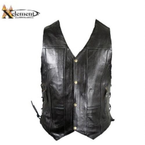 Mens 10 Pocket Premium Black Leather Vest
