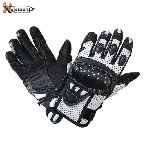Xelement Black and White Leather Motorcycle Racing Gloves