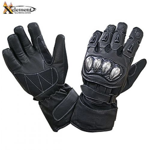 Xelement UNISEX Black Leather and Nylon Gauntlet Motorcycle Racing Gloves